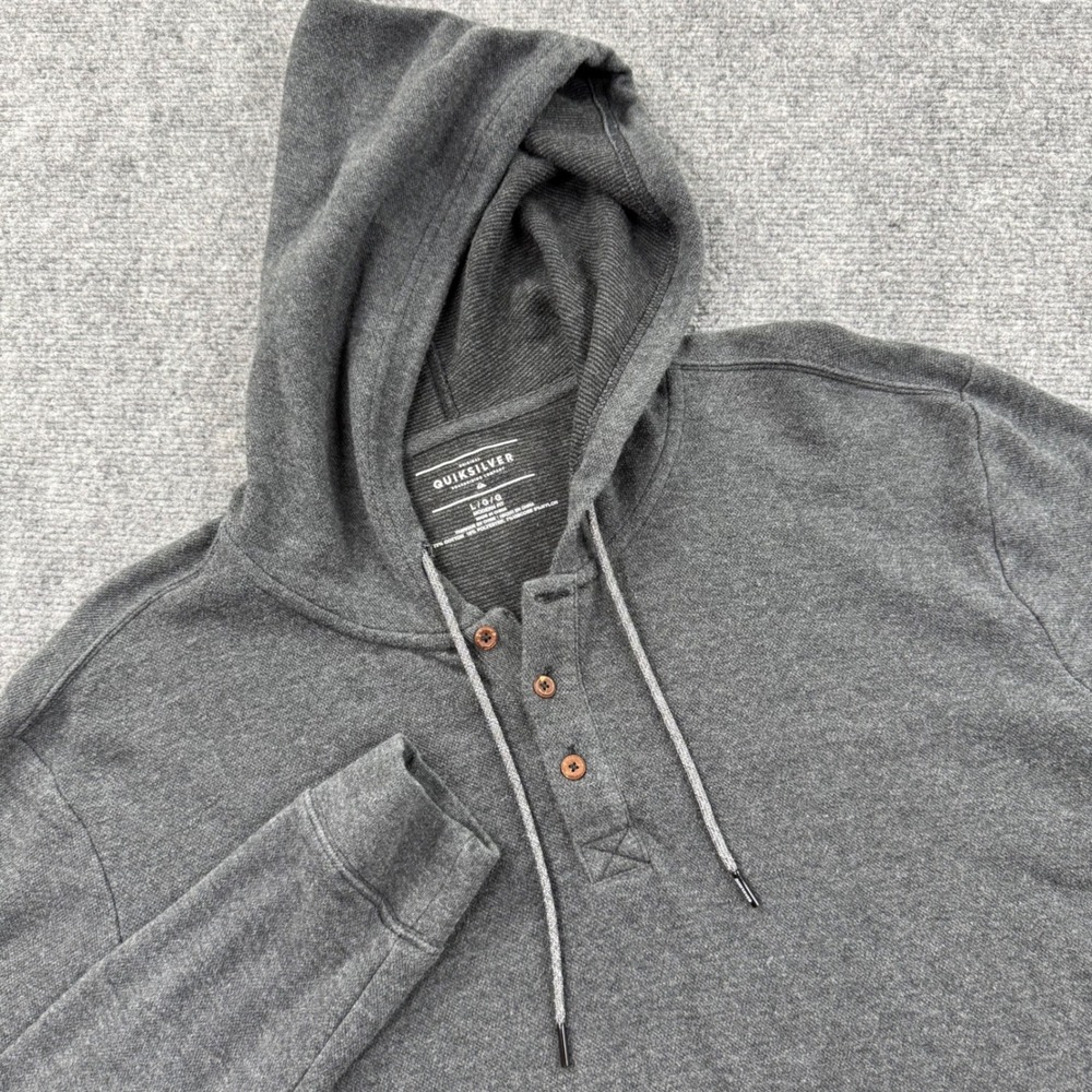 Quiksilver Henley‎ Hoodie Large Gray Modern Fit Pullover Mens
